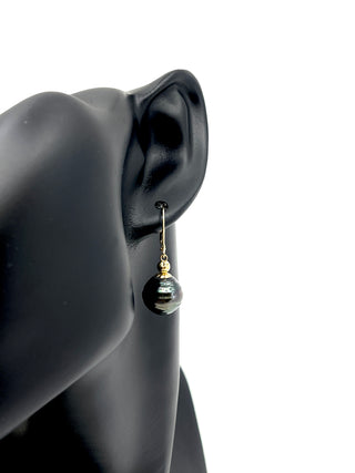 Aretes de perlas de Tahití de 12 mm en oro amarillo de 14 quilates con cierres de palanca
