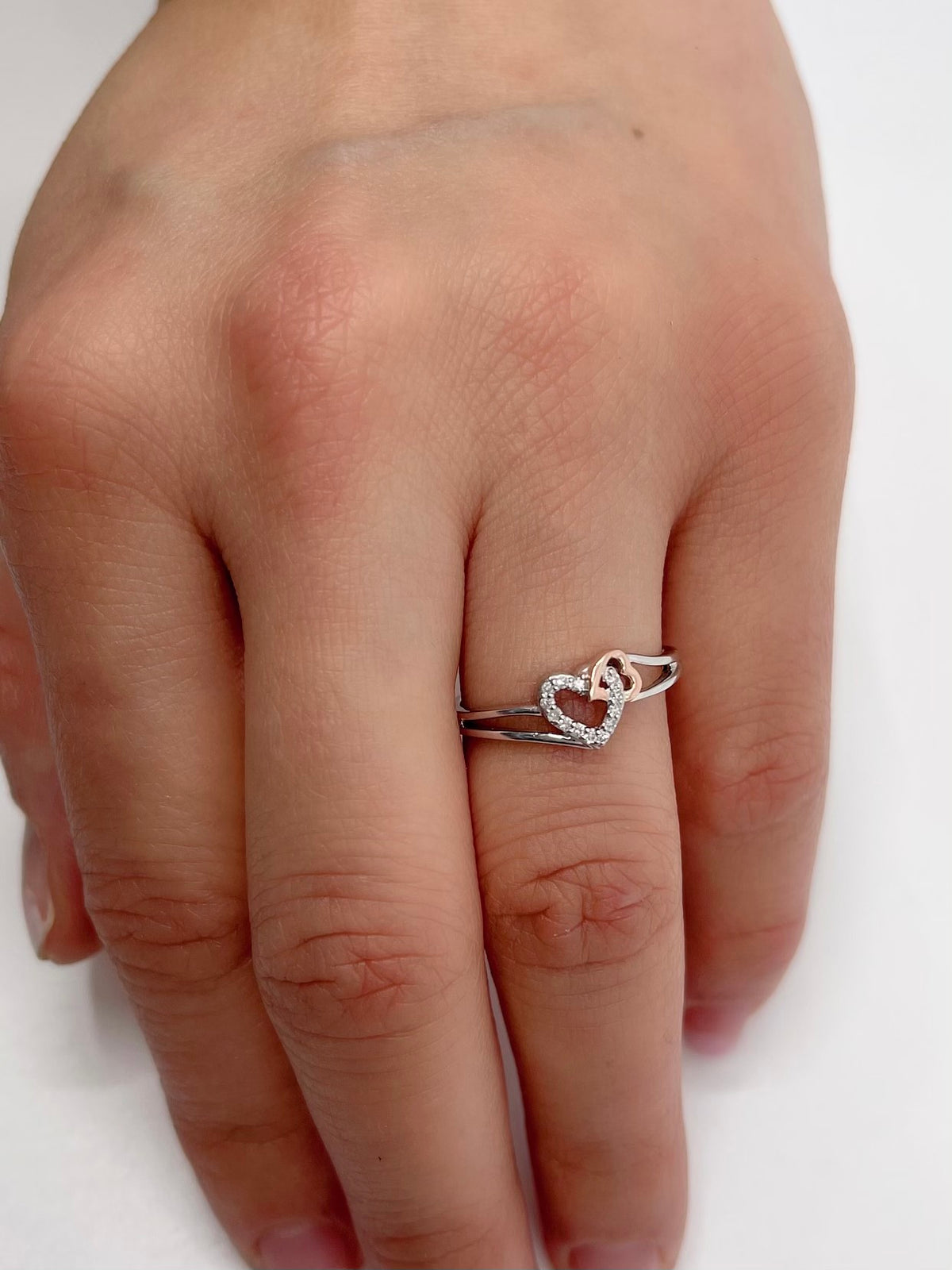 10K White Gold Heart Shape 0.054cttw Diamond Ring, size 6.5