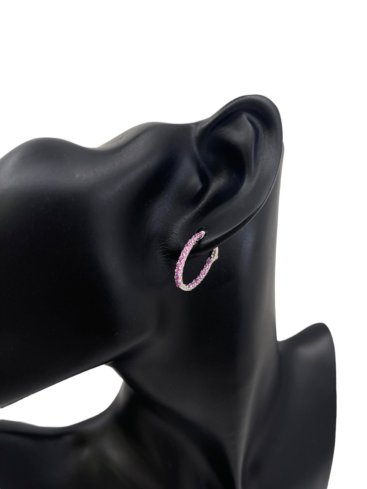 14K White Gold Pink Sapphire Hoop Earrings