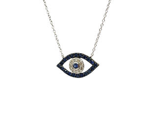 Colgante de mal de ojo con diamantes y zafiros en oro blanco de 10 quilates, 18"