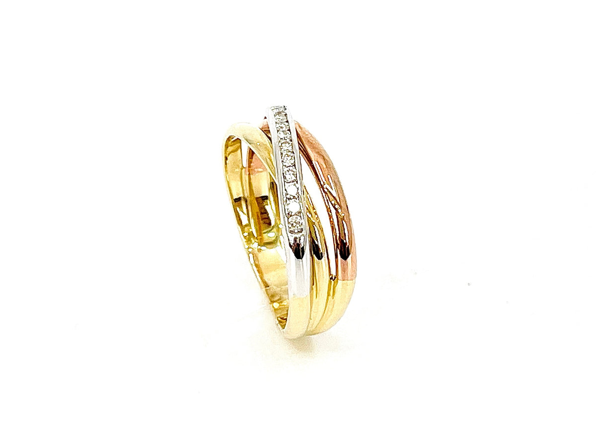 10K Tri - Tone White, Yellow &amp; Rose Gold 0.15cttw Diamond Ring, size 6.5