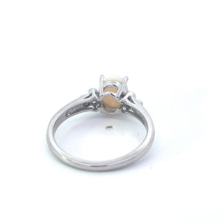 Anillo de oro blanco de 10 quilates con ópalo y diamantes, tamaño 6,5