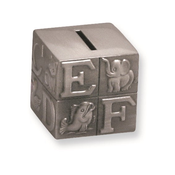 Pewter-tone Finish Metal Small Baby Block Bank