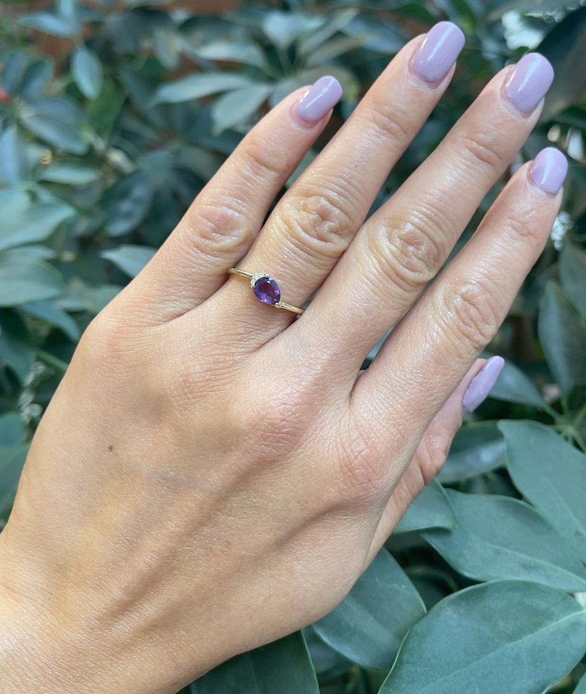 10K Yellow Gold Amethyst and Diamond Ring, size 6