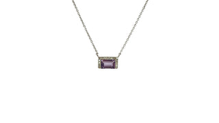 Colgante de oro blanco de 14 quilates con amatista de 0,62 quilates y diamante de 0,04 quilates, 18"