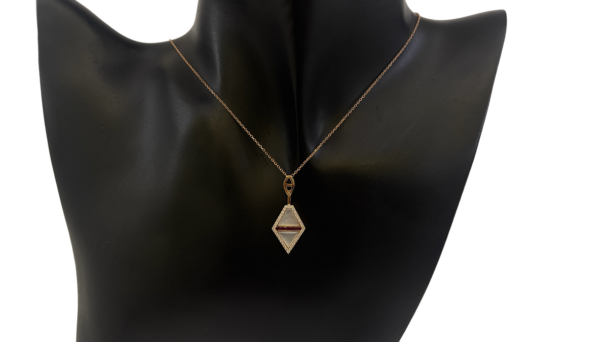 14K Rose Gold Ruby, Mother of Pearl and Diamond Necklace, 18&quot;