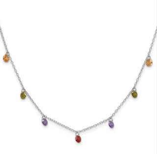 Collar de plata de ley chapado en rodio de 16.0 in con circonita colorida y extensor de 2.0 in.