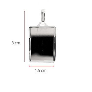 Dije rectangular grabable con borde biselado en oro blanco de 10 quilates, 20 mm x 10 mm