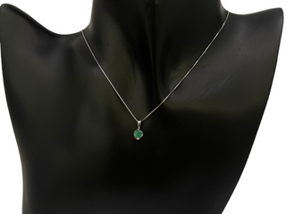 10K White Gold Emerald Pendant, 18"