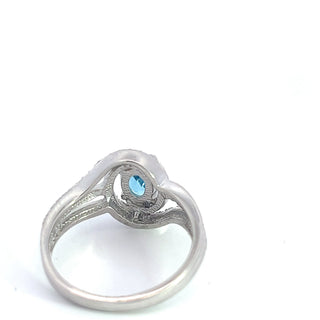 Anillo de plata de ley 925 con topacio azul de 7 x 5 mm y diamante de 0,03 quilates, talla 6