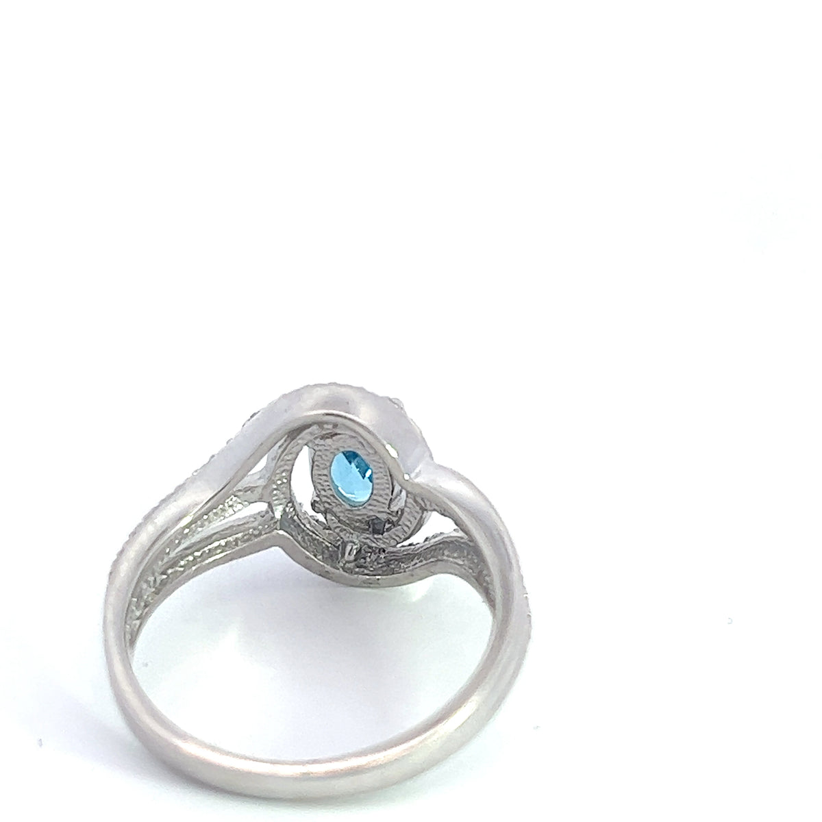 925 Sterling Silver 7 x 5mm Blue Topaz and 0.03cttw Diamond Ring - Size 6