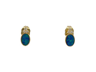 Pendientes de oro amarillo de 10 quilates con ópalo doble australiano de 0,80 quilates y diamantes de 0,065 quilates