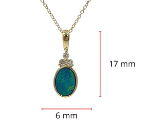 10K Yellow Gold 5mm x 7mm Australian Opal Doublet and 0.065cttw Diamond Necklace - 18 Inches