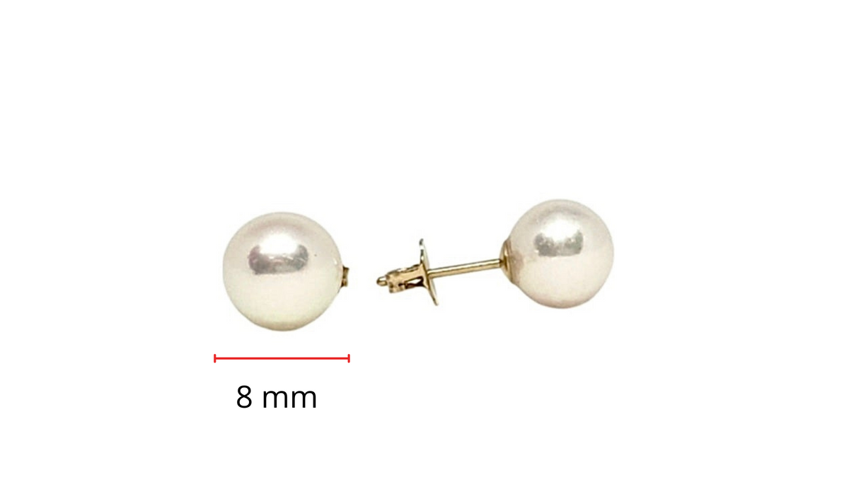 14K Yellow Gold 8mm Cultured Pearl Stud Earrings with Butterfly Backs