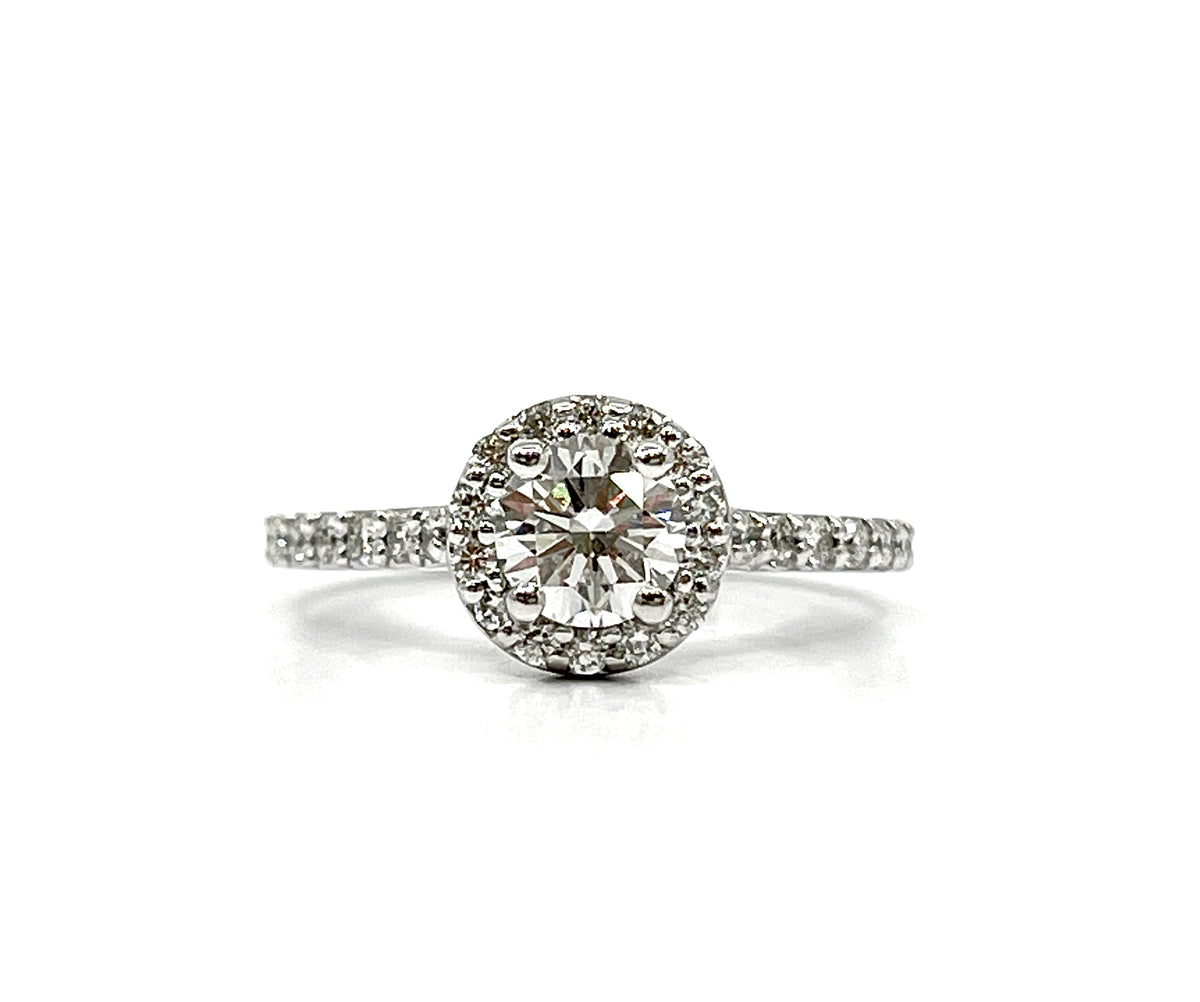 14K White Gold 1.16cttw Diamond Halo Engagement Ring - Size 6.5