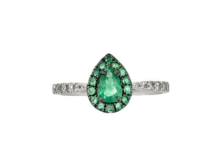 10K White Gold 0.45cttw Pear Cut Emerald and 0.18cttw Diamond Halo Ring