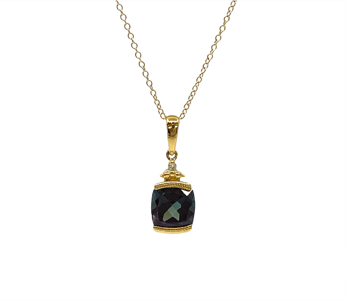 10K Yellow Gold 1.00cttw Created Alexandrite and 0.01cttw Diamond Necklace, 18&quot;
