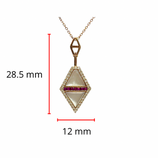Collar de oro rosa de 14 quilates, rubí, nácar y diamantes, 18"