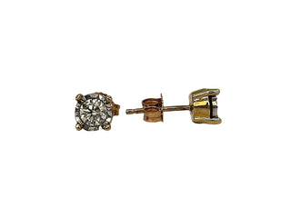Aretes de oro amarillo y blanco de dos tonos de 10 quilates, 0,50 quilates, ilusión de diamante solitario, aretes con engaste de 4 garras, 5,5 mm