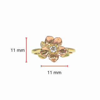 Anillo de rosa salvaje con diamantes canadienses en oro amarillo y rosa de 14 quilates