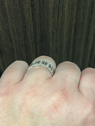 Anillo de oro blanco de 14 quilates con diamantes de talla baguette y redondo de 0,39 quilates