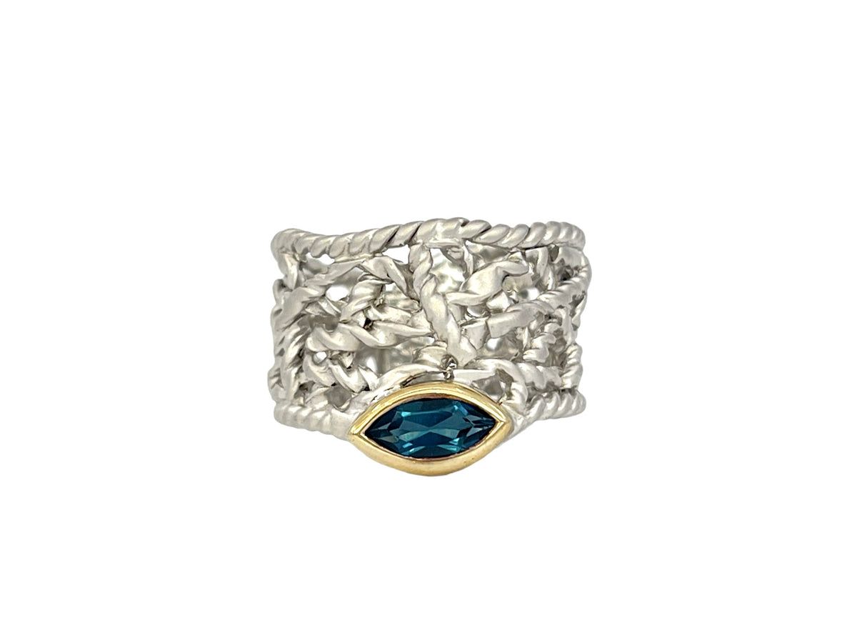 Sterling Silver &amp; 18K Yellow Gold Plated London Blue Topaz Ring, size 7