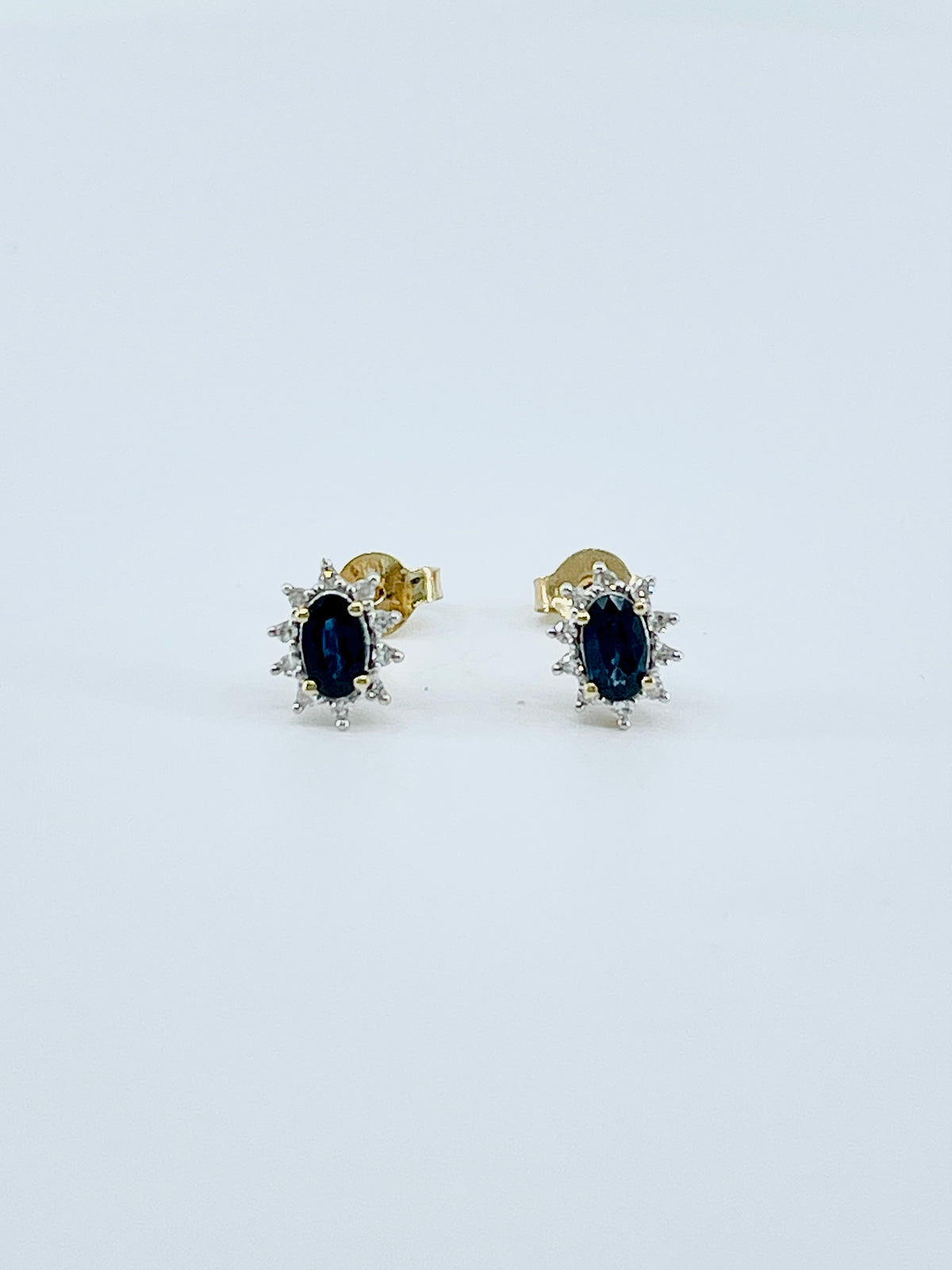 10K Yellow Gold Genuine Sapphire &amp; Diamond Earrings
