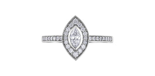 Anillo de compromiso con halo de diamantes de talla marquesa de 0,18 quilates en oro blanco de 10 quilates, tamaño 6,5