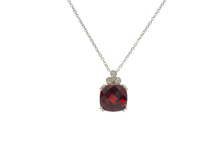 Collar de diamantes y granates en oro blanco de 10 quilates, 18"