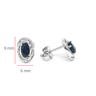 Pendientes de plata de ley con zafiro auténtico de 0,50 quilates y halo de diamantes de 0,036 quilates