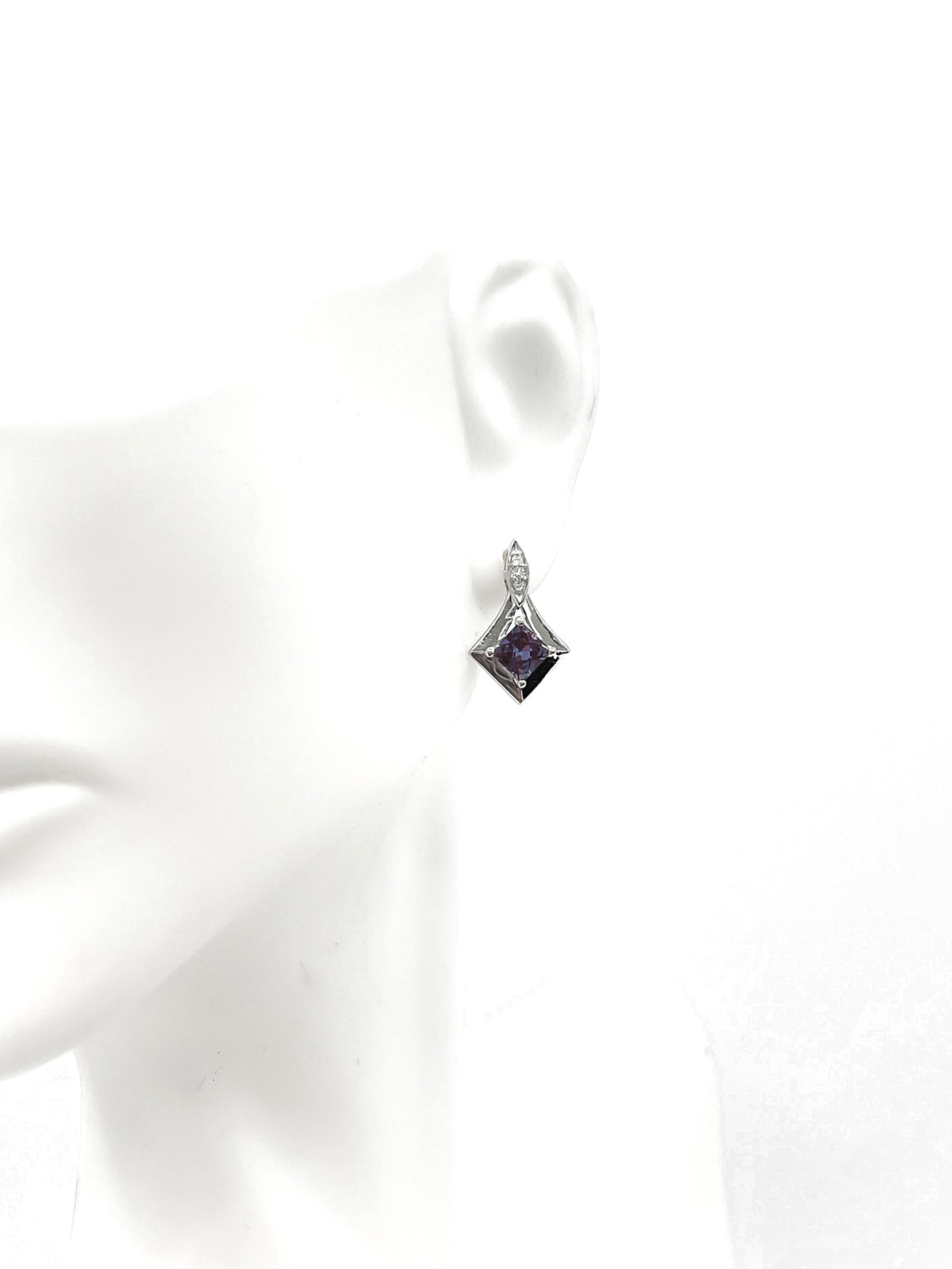 10K White Gold Created Alexandrite and 0.026cttw Diamond Earrings