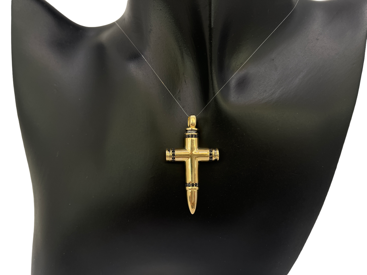 10KY Cross Bullet with Black Cubic Zirconia -Men&#39;s Pendant