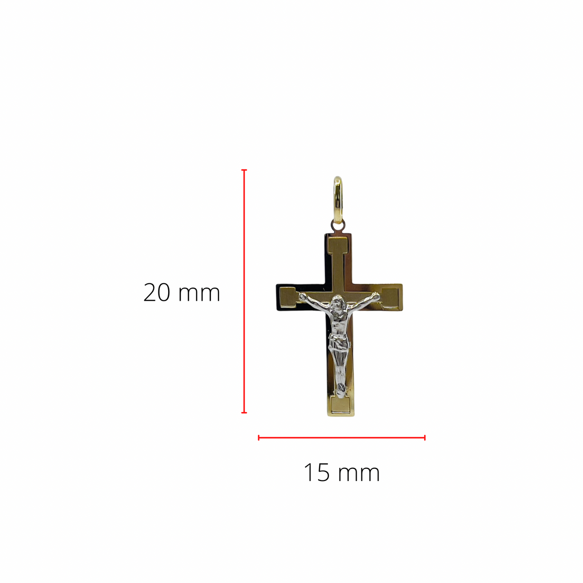 10K Two Tone White and Yellow Gold Cross - 18mm x 13mm
