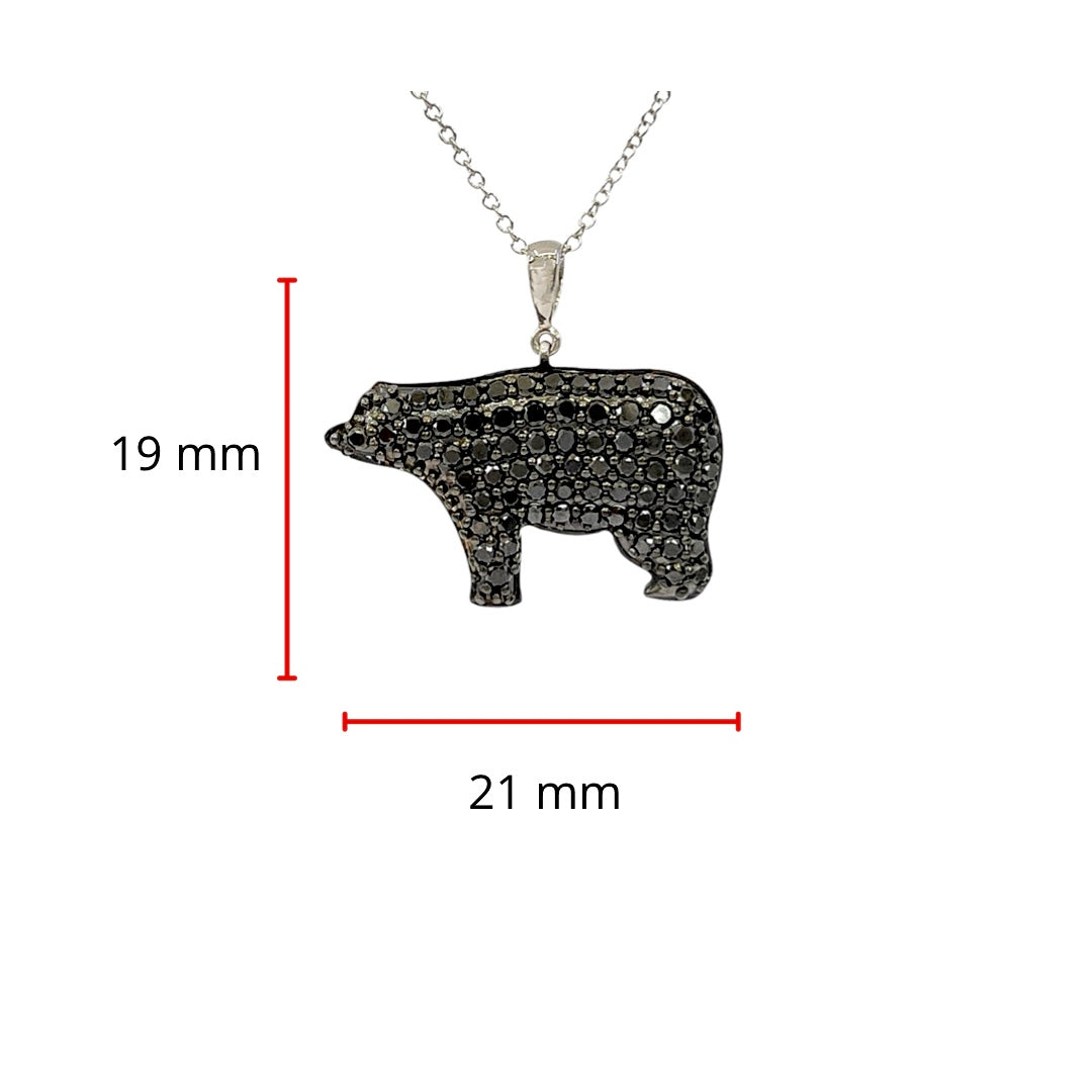 10K White Gold 0.70cttw Black Diamond Bear Necklace, 18&quot;