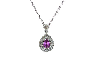 Collar de oro blanco de 18 quilates con zafiro rosa de 0,47 quilates y diamantes de 0,25 quilates - 16 pulgadas