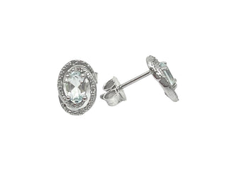 Aretes de plata de ley con halo de diamantes y aguamarina de 0,44 quilates y diamantes de 0,036 quilates
