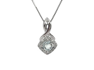 10K White Gold Aquamarine and Diamond Pendant, 18"