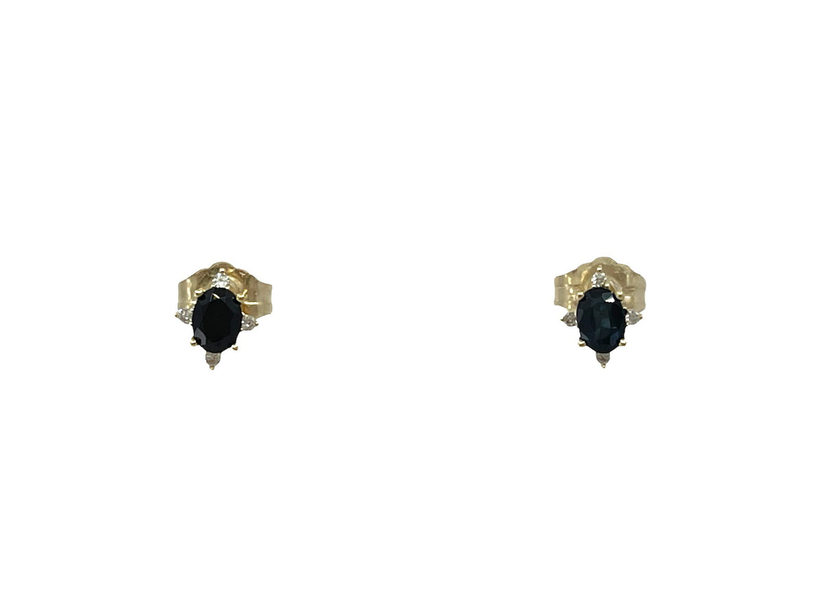 Aretes de oro amarillo de 10 quilates con zafiro genuino de 0,30 quilates y diamantes de 0,04 quilates