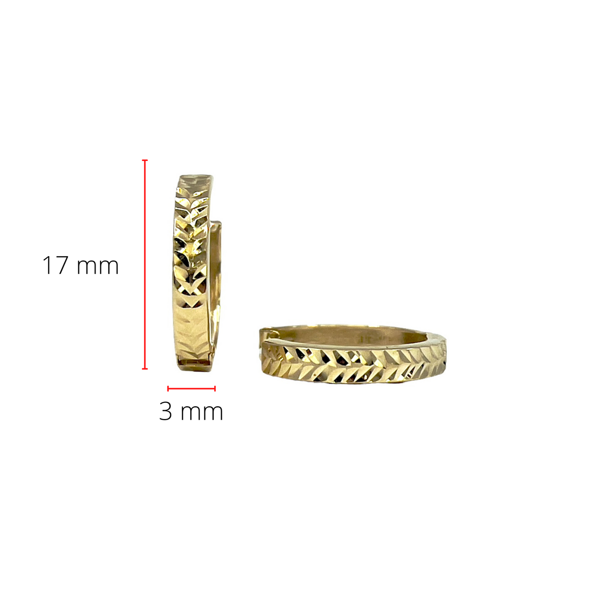 10K Yellow Gold Diamond Cut Huggie Earring Hoops - 17mm