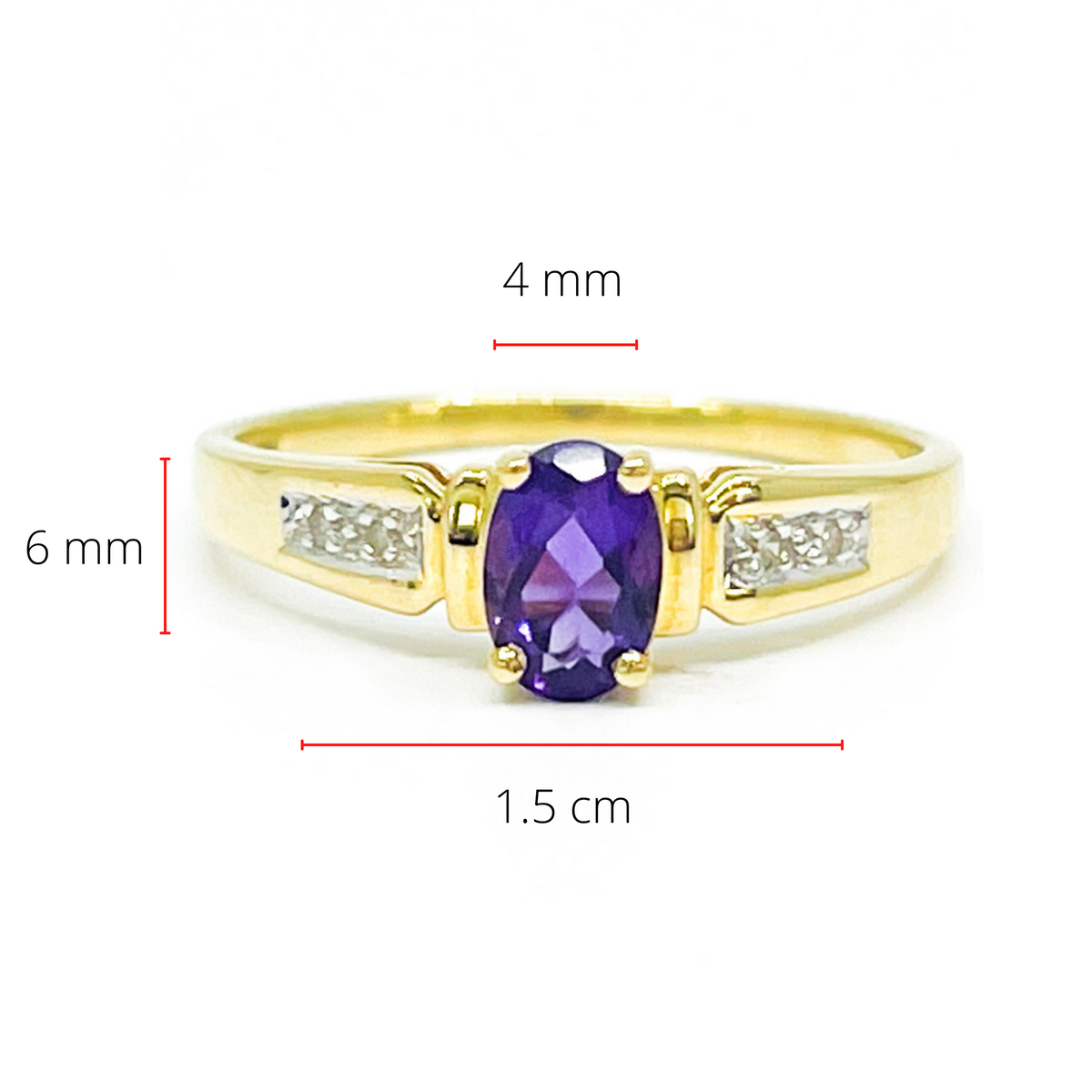 10K Yellow Gold 0.44cttw Oval Cut Amethyst &amp; 0.02cttw Diamond Ring