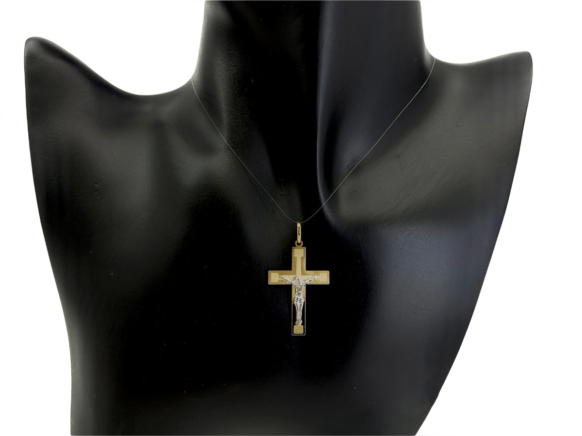 10K Two Tone White and Yellow Gold Cross -35mm x 20mm