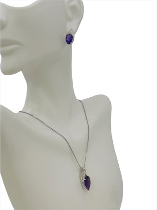 10K White Gold 3.00cttw Genuine Amethyst & 0.06cttw Diamond Pendant, 18"