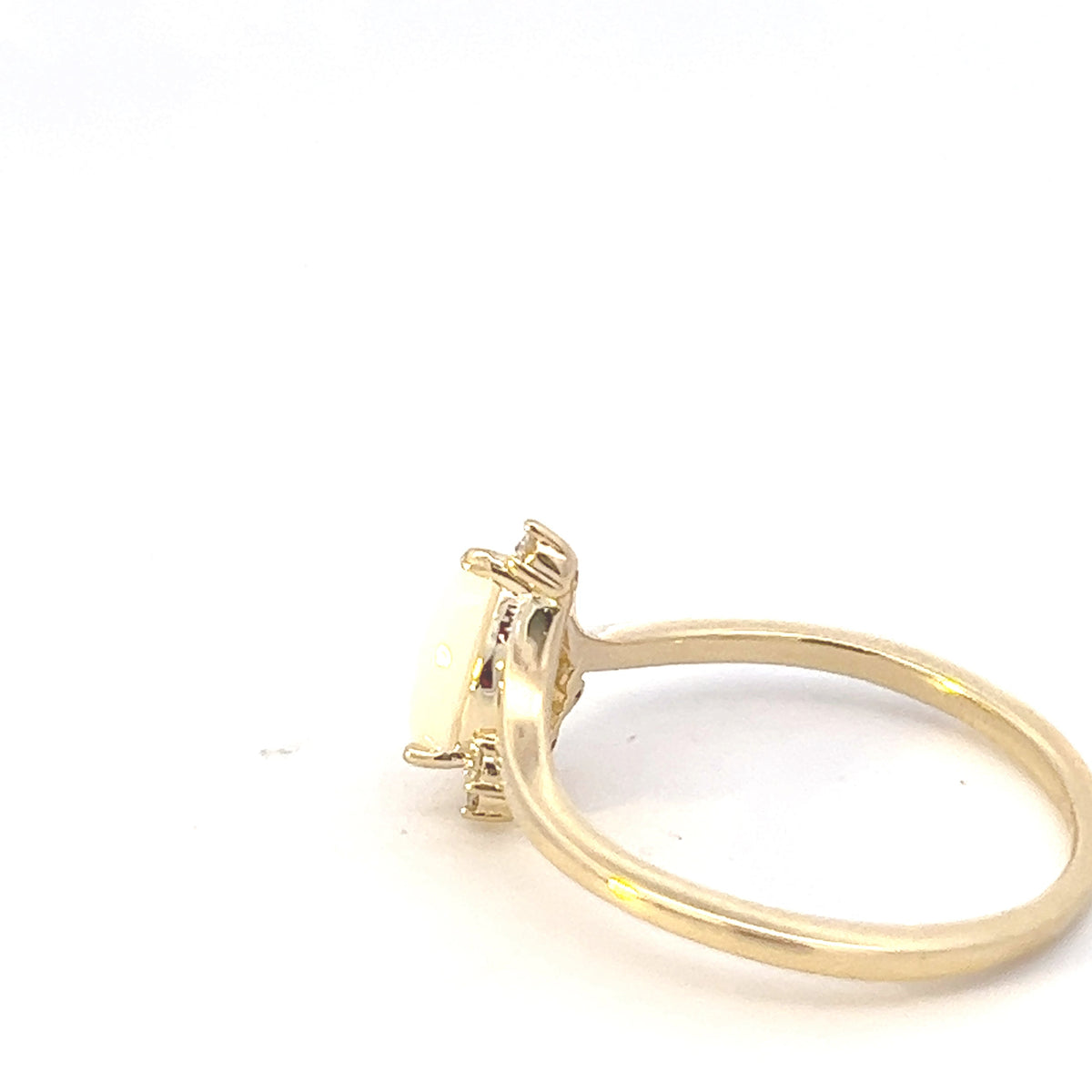 Anillo de oro amarillo de 10 quilates con ópalo y diamantes, tamaño 6,5