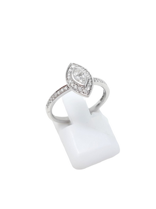 10K White Gold 0.18cttw Marquise Cut Diamond Halo Engagement Ring