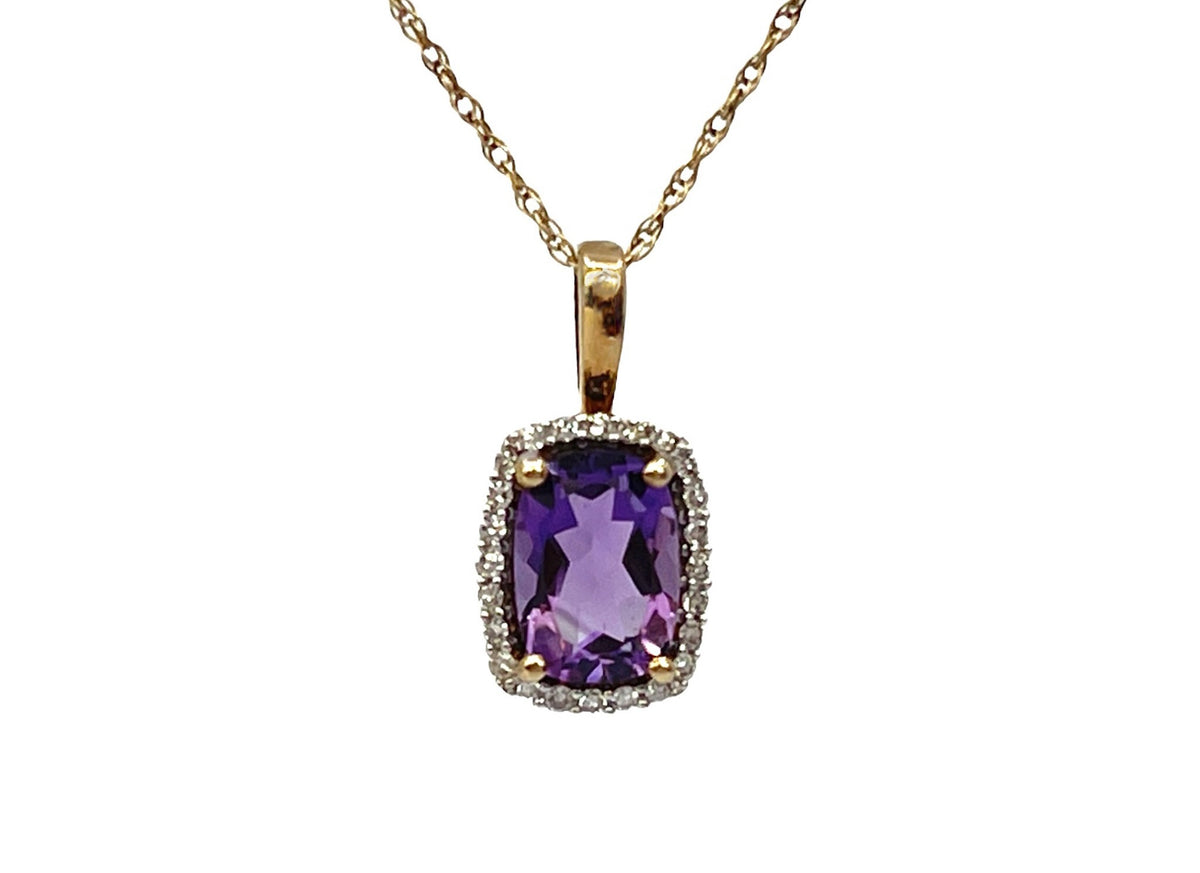 10K Yellow Gold Amethyst and Diamond Pendant, 18&quot;