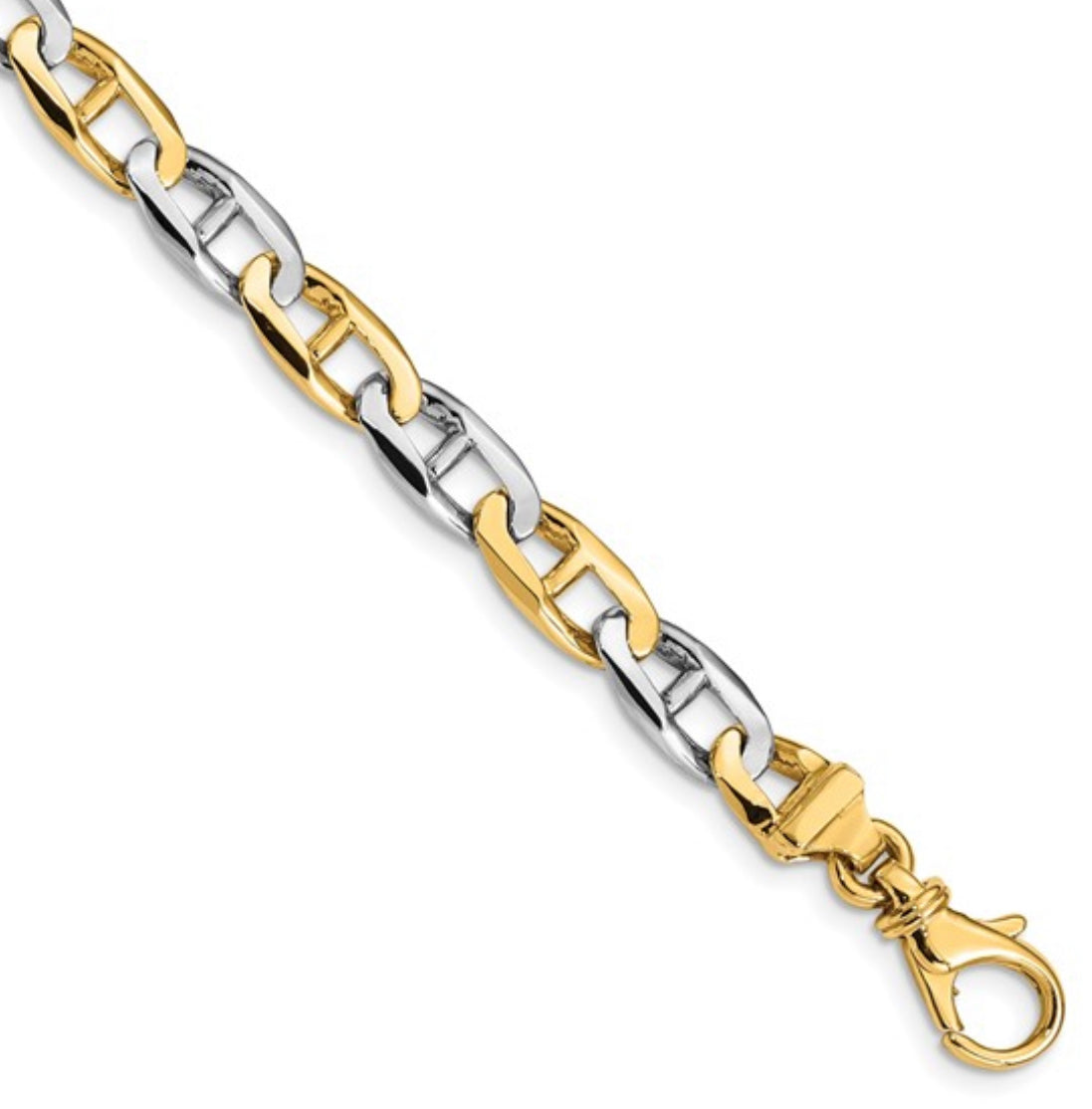 14K Two-tone 6.6mm Hand Polished Fancy Flat Anchor Link with Fancy Lobster Clasp Chain