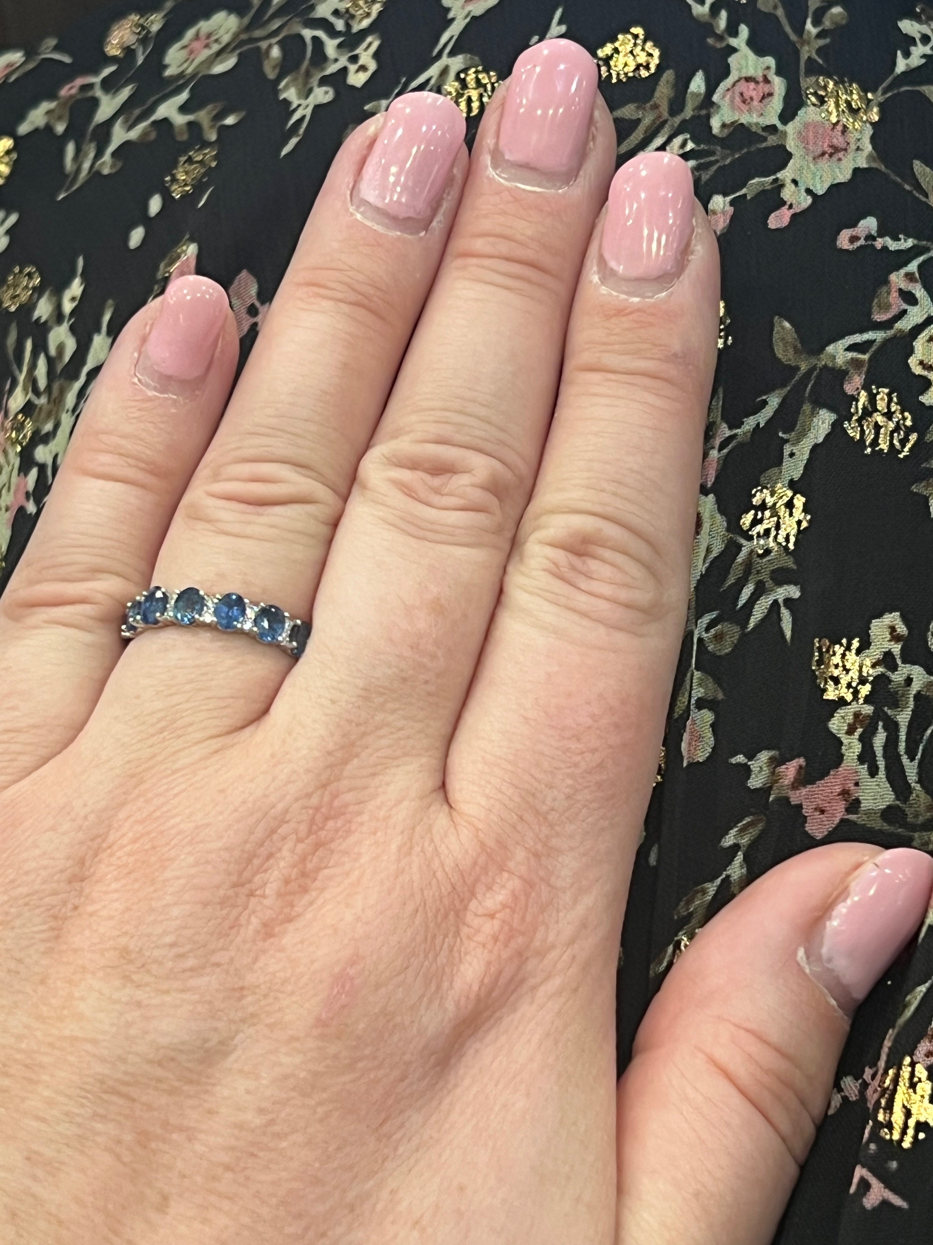 10K White Gold Sapphire & Diamond Ring, size 6.5 - 4.5