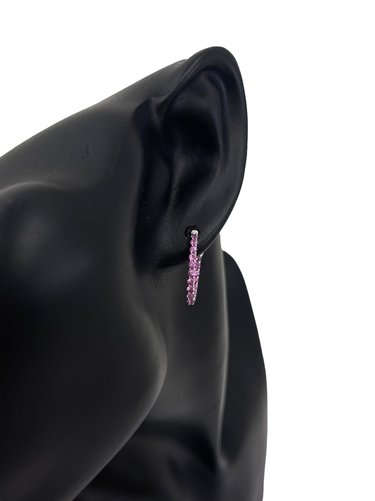 14K White Gold Pink Sapphire Hoop Earrings