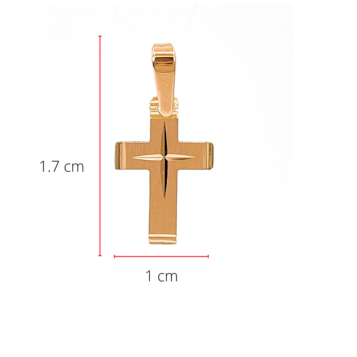 Dije de cruz de oro rosa de 10 quilates: 13 mm x 9 mm
