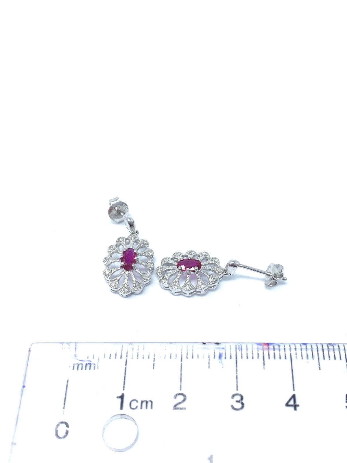 10K White Gold 0.65cttw Genuine Ruby and 0.10cttw Diamond Earrings